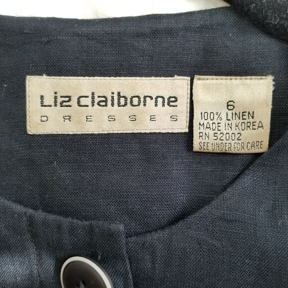 Vintage Liz Claiborne 80s 100% Linen Short Sleeve Drop Waist Hidden Button Dress - Picture 8 of 8
